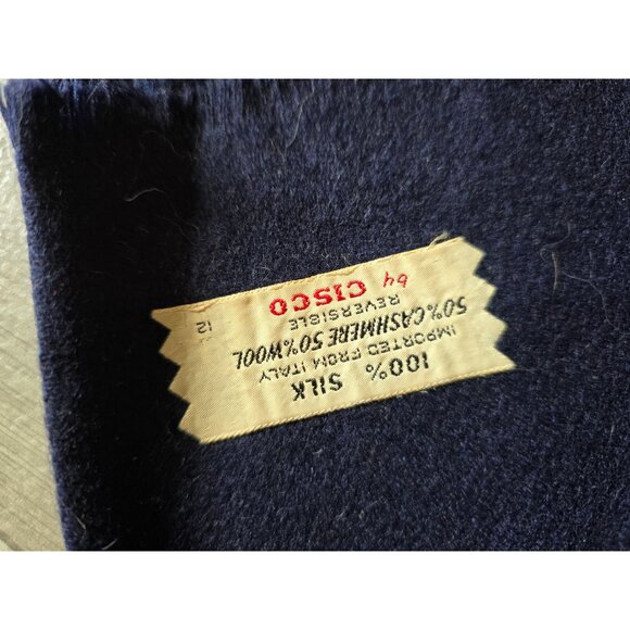 Vintage Cisco Blue Silk & Cashmere Wool Reversible Scarf - Picture 3 of 4